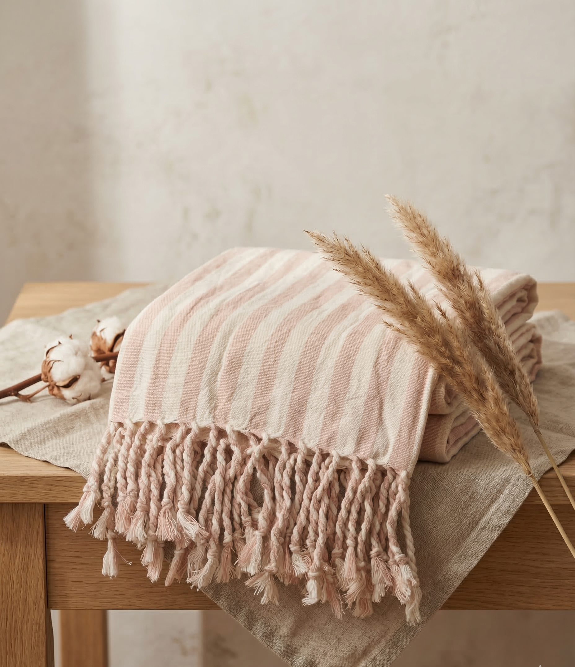 Girit salmon handwoven cotton-linen towel