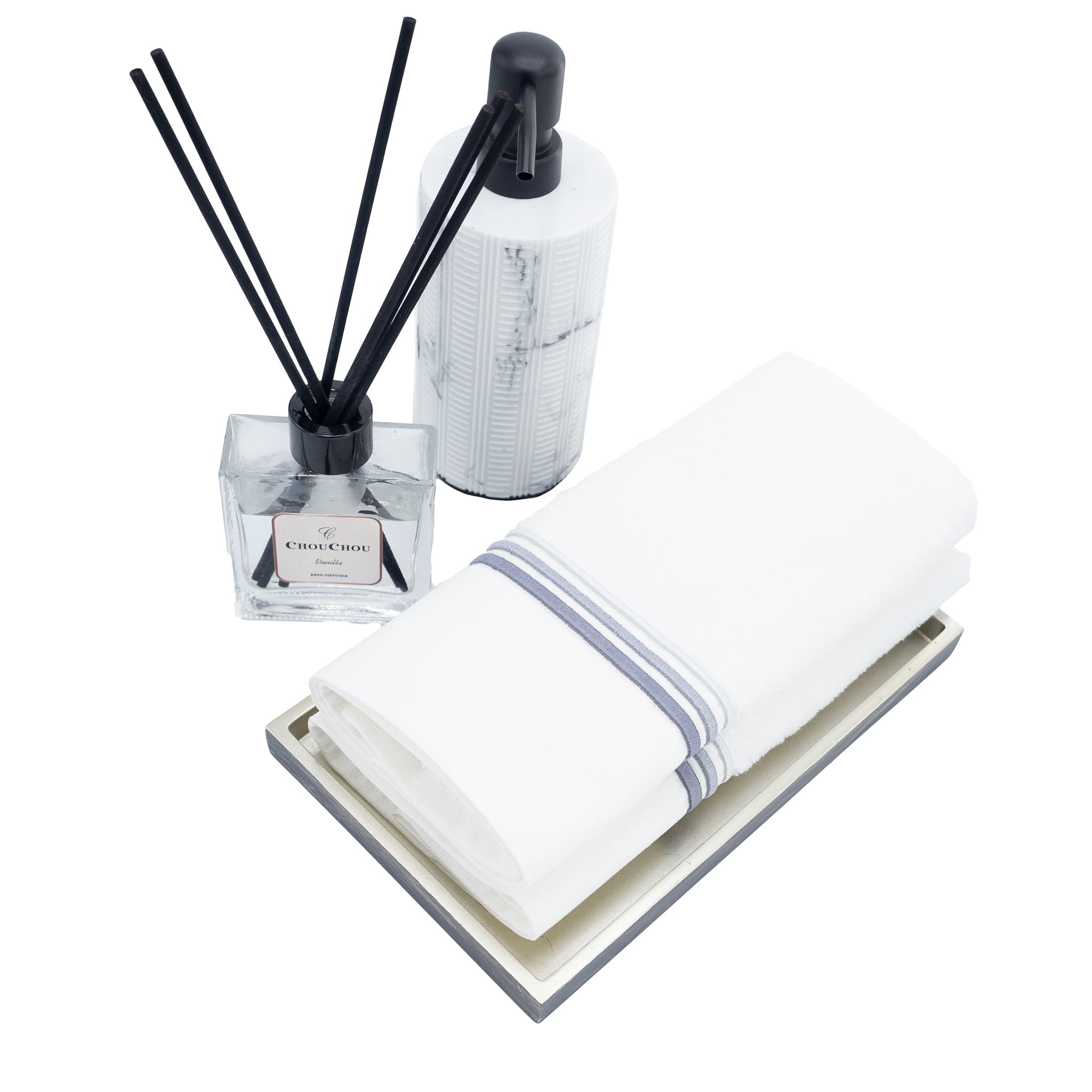 Gray stripe French border guest towels, set of two