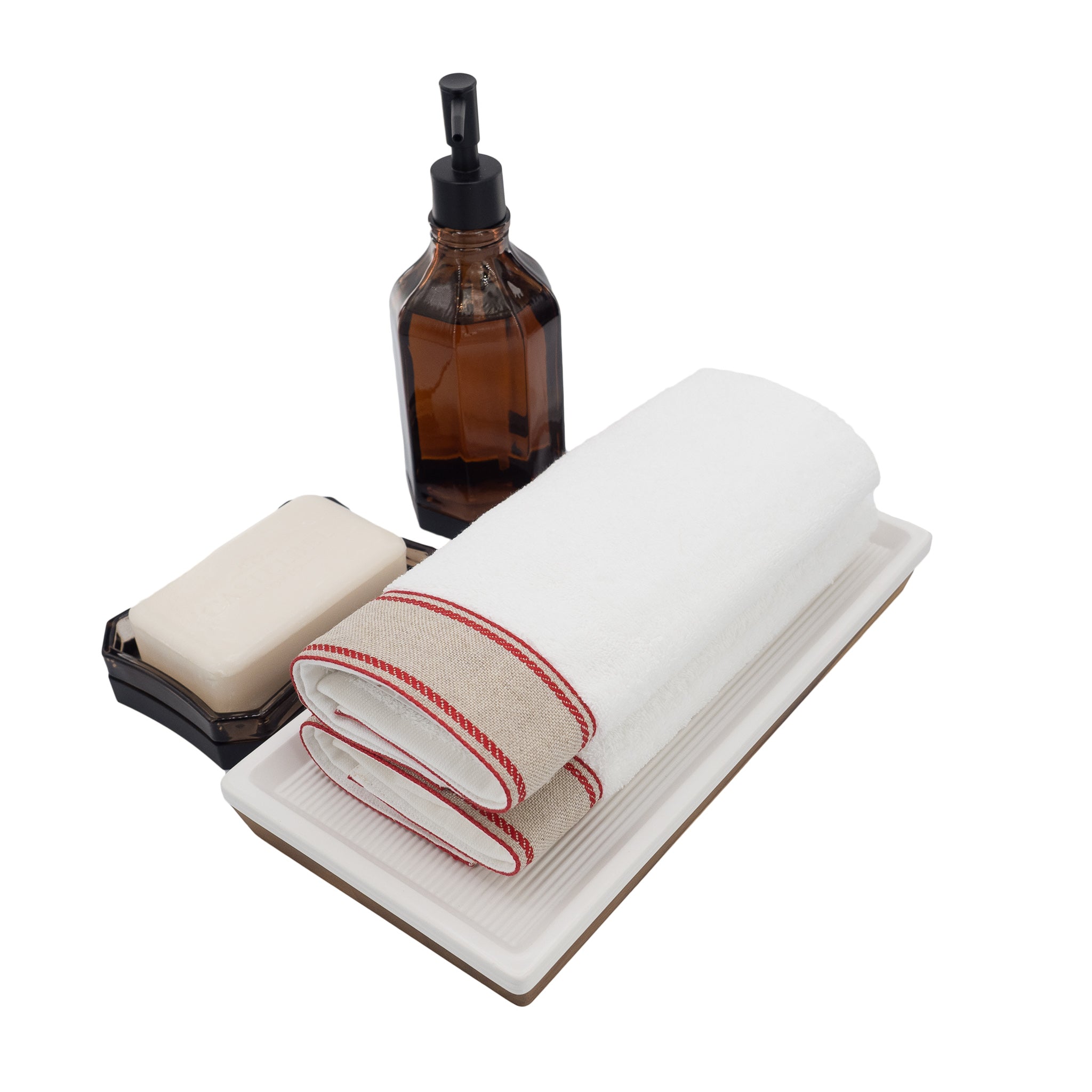 Guest towels with red chain linen borders, set of two