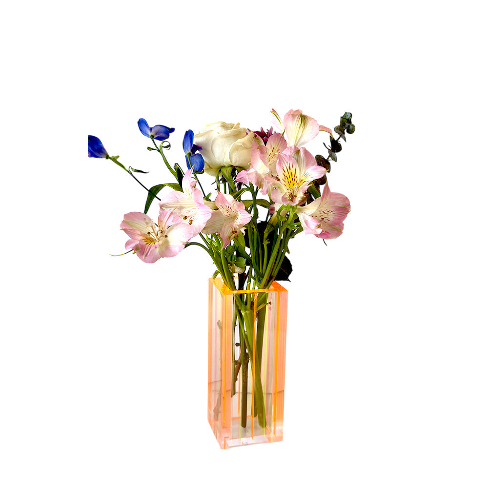 Colorful yellow and orange bouquet vase with flowers